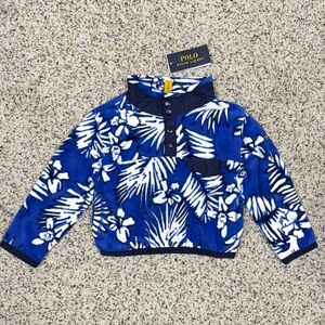 Polo Ralph Lauren Fleece Pullover Girls 3 White Blue Tropical Flower Sweater